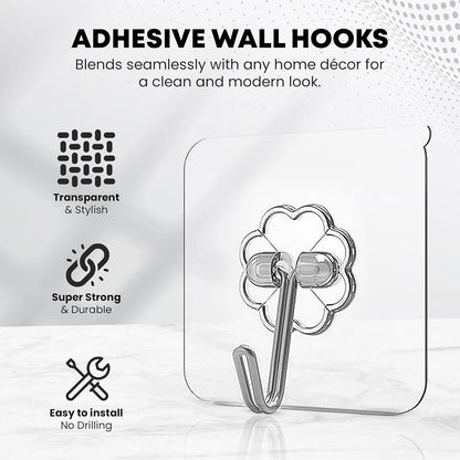No-Drill Adhesive Wall Hooks (Set of 10) — Waterproof & Reusable