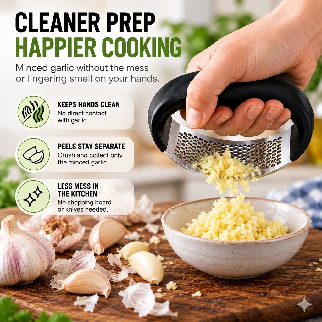 Stainless Steel Garlic Crusher & Press