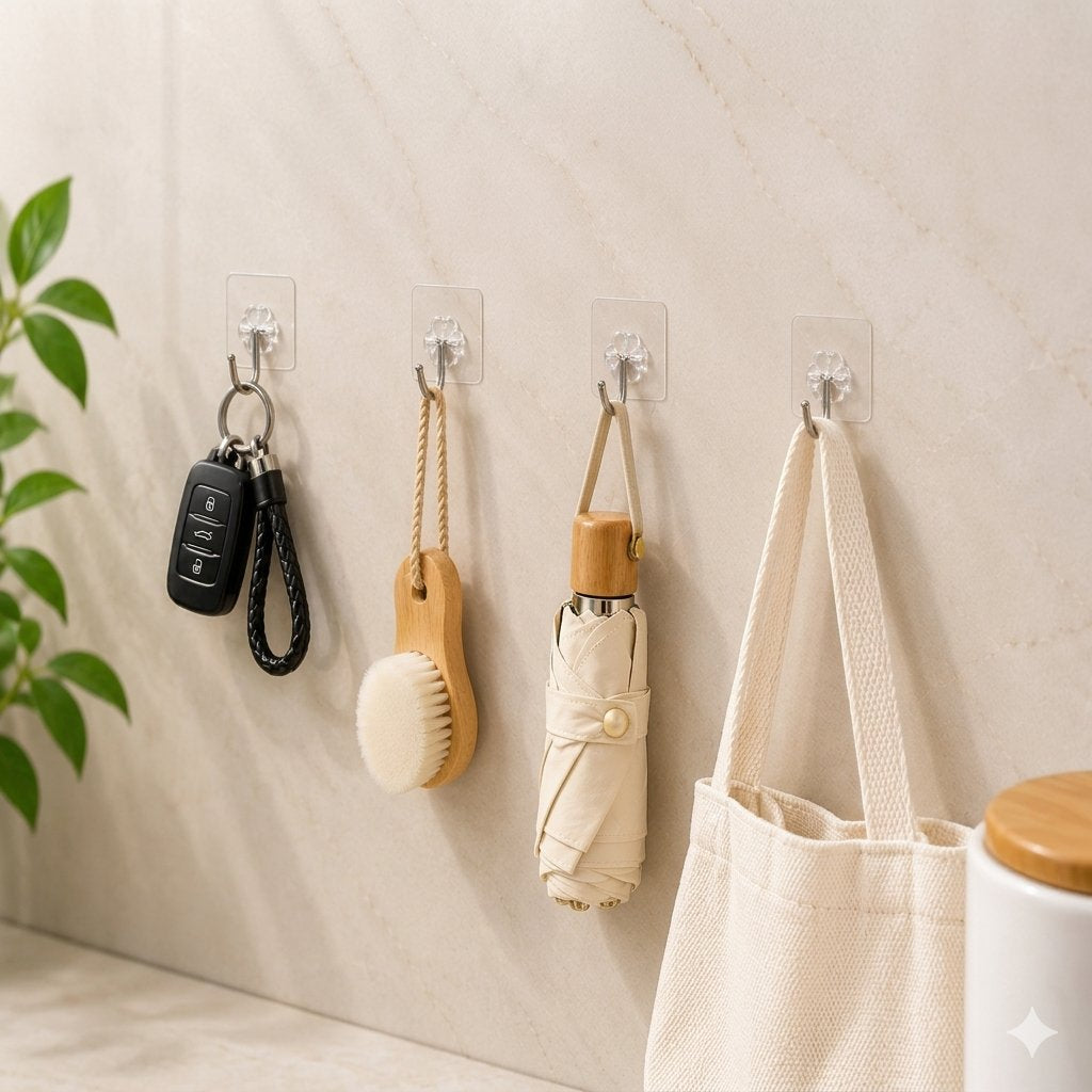 No-Drill Adhesive Wall Hooks (Set of 10) — Waterproof & Reusable