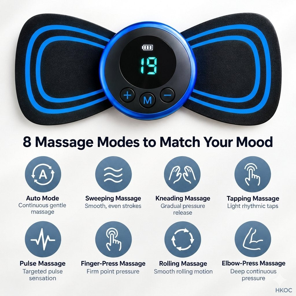 USB Rechargeable EMS Neck Massager — 8 Modes, 19 Intensity Levels