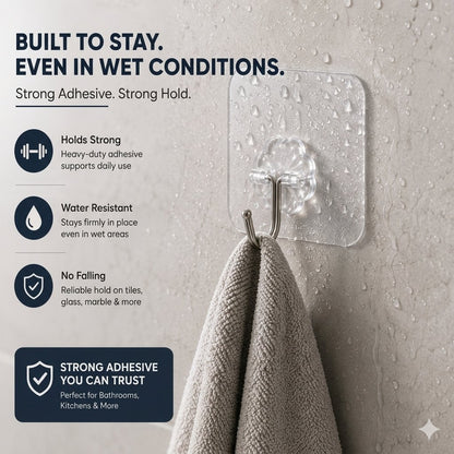 No-Drill Adhesive Wall Hooks (Set of 10) — Waterproof & Reusable