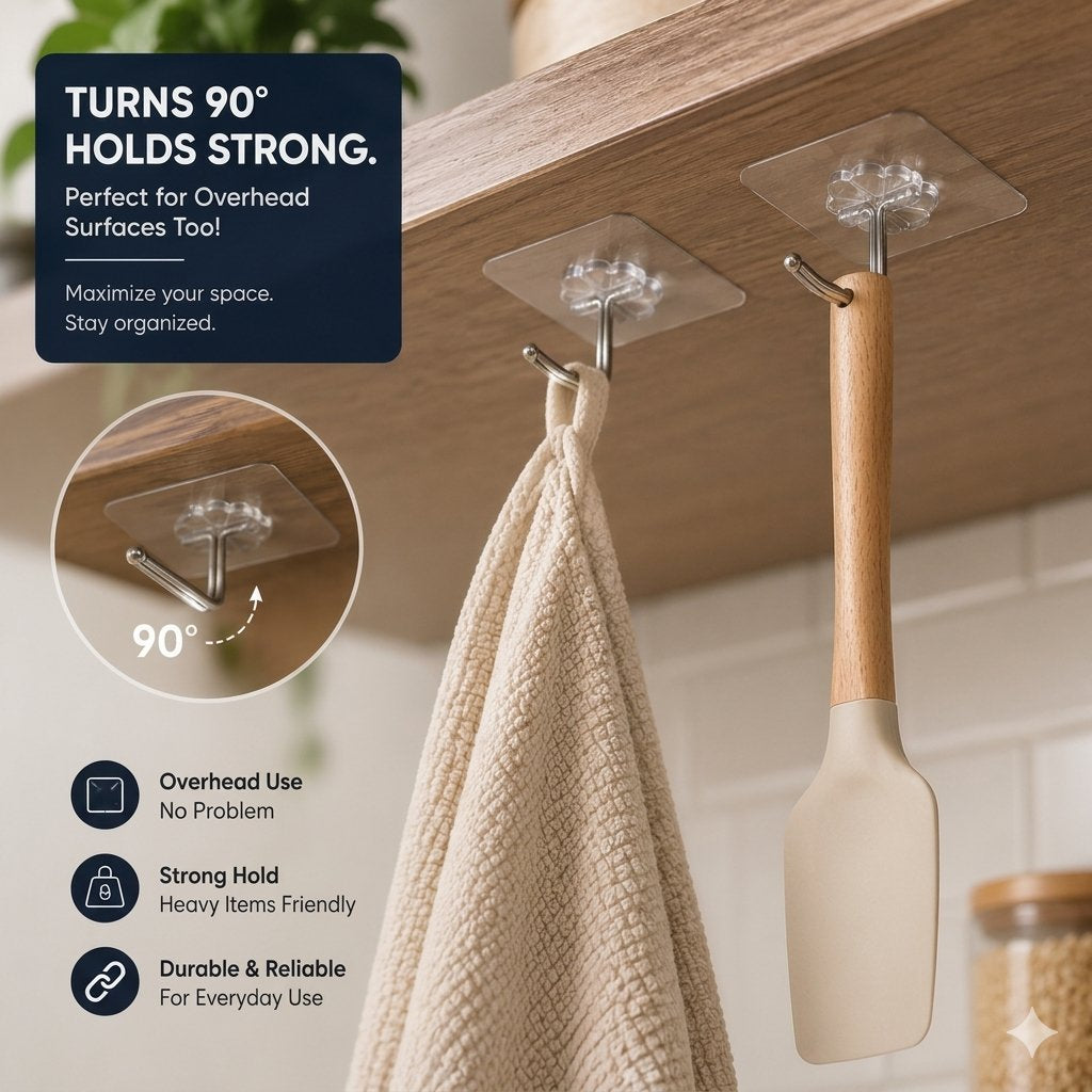 No-Drill Adhesive Wall Hooks (Set of 10) — Waterproof & Reusable